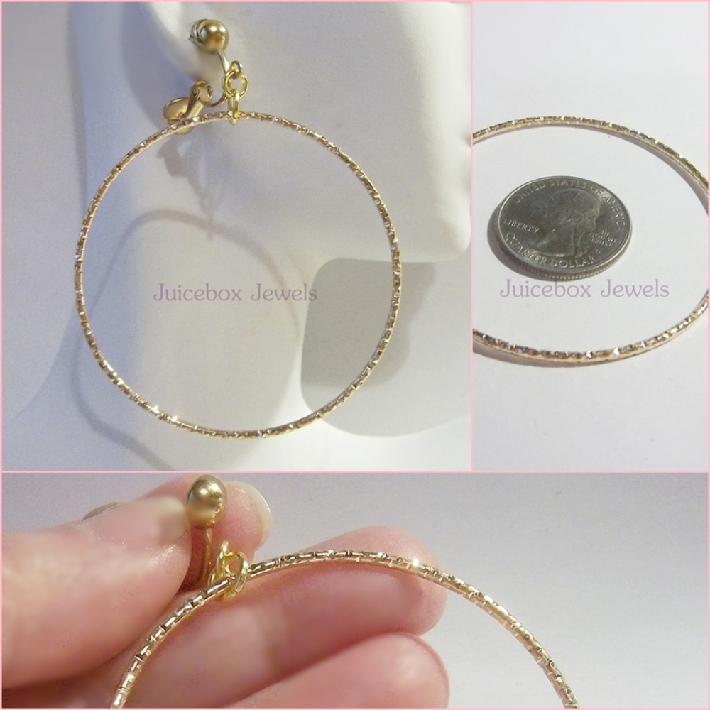 CLIP ON 2.25" GOLD TONE Thin Non-Pierced Hoop #B28